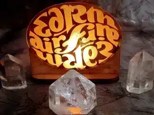 Tealight Holder Earth, Air, Fire & Water gold disc with the back light