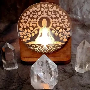 Tealight Holder Buddha under the tree silver disc with light