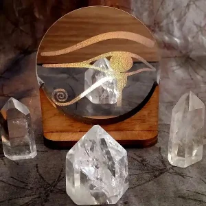 Tealight Holder Eye of Ra silver disc with light