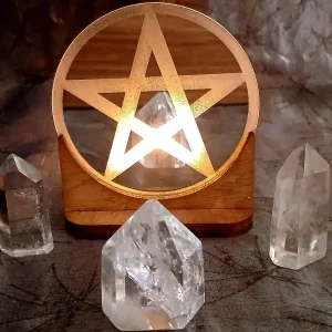 Tealight Holders Pentacle silver disc with light
