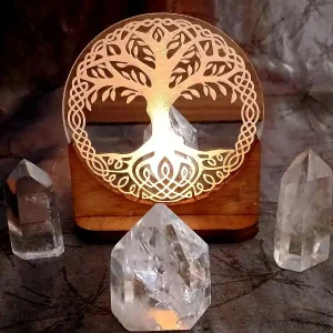 Tealight Holder Tree of Life silver disc with light
