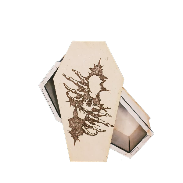 Image of Coffin Breaking free Dark on light