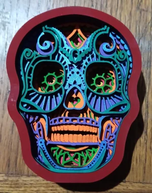 Multi-layered 3D Paint set image of our painted Sugar Skull